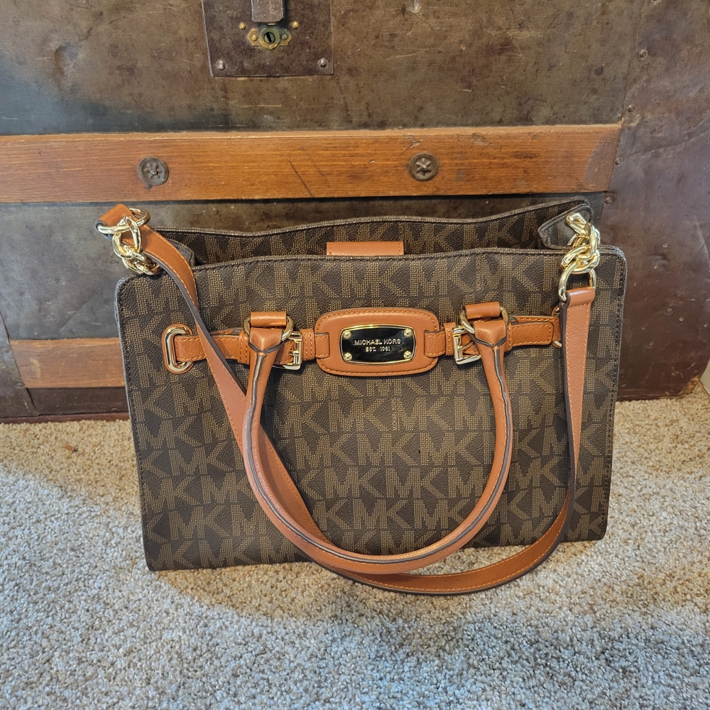 Michael Kors Brown and Gold Logo Tote
